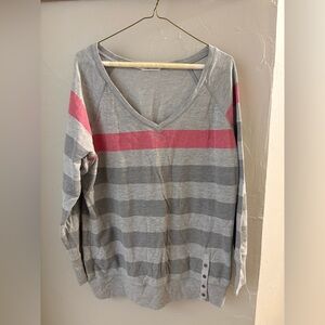 Maurice’s Gray and Pink Striped V-Neck Sweater